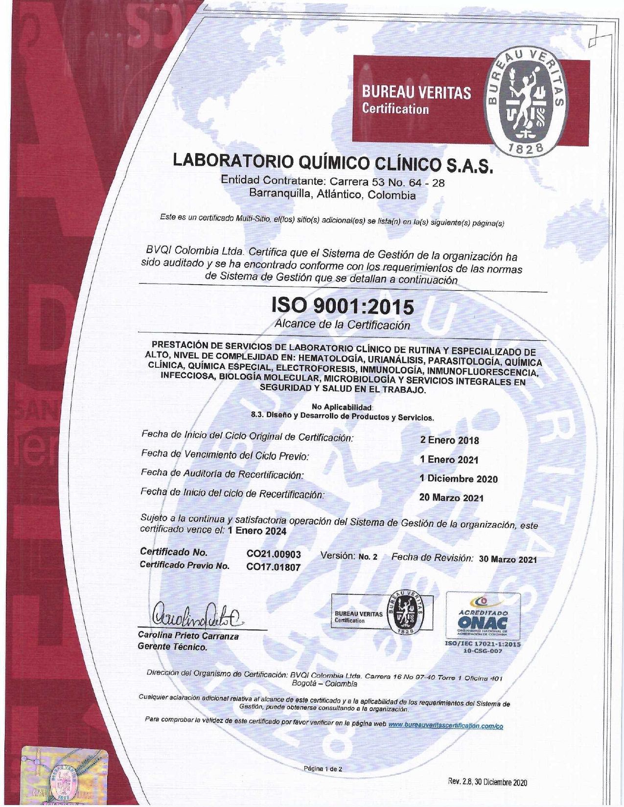 Certificado de laboratorio