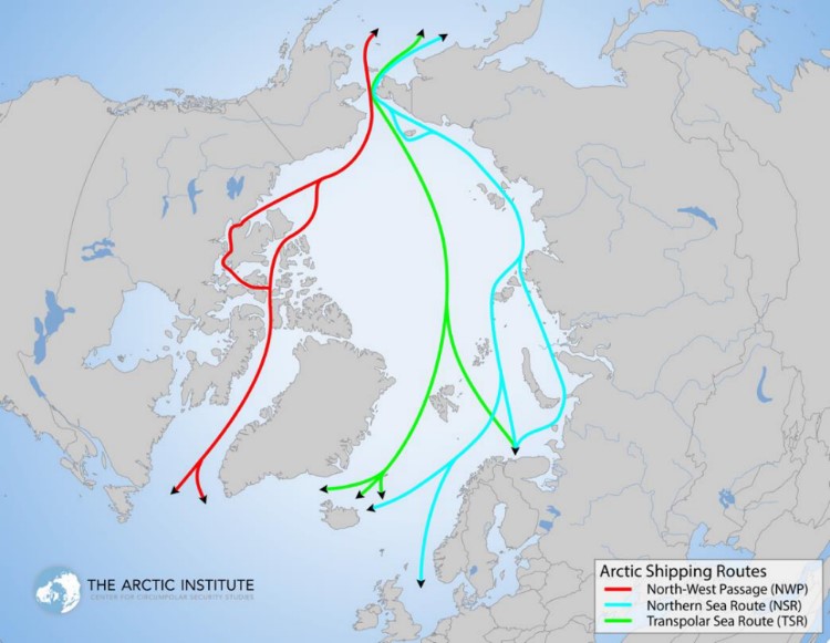 Mapa de rutas aéreas árticas