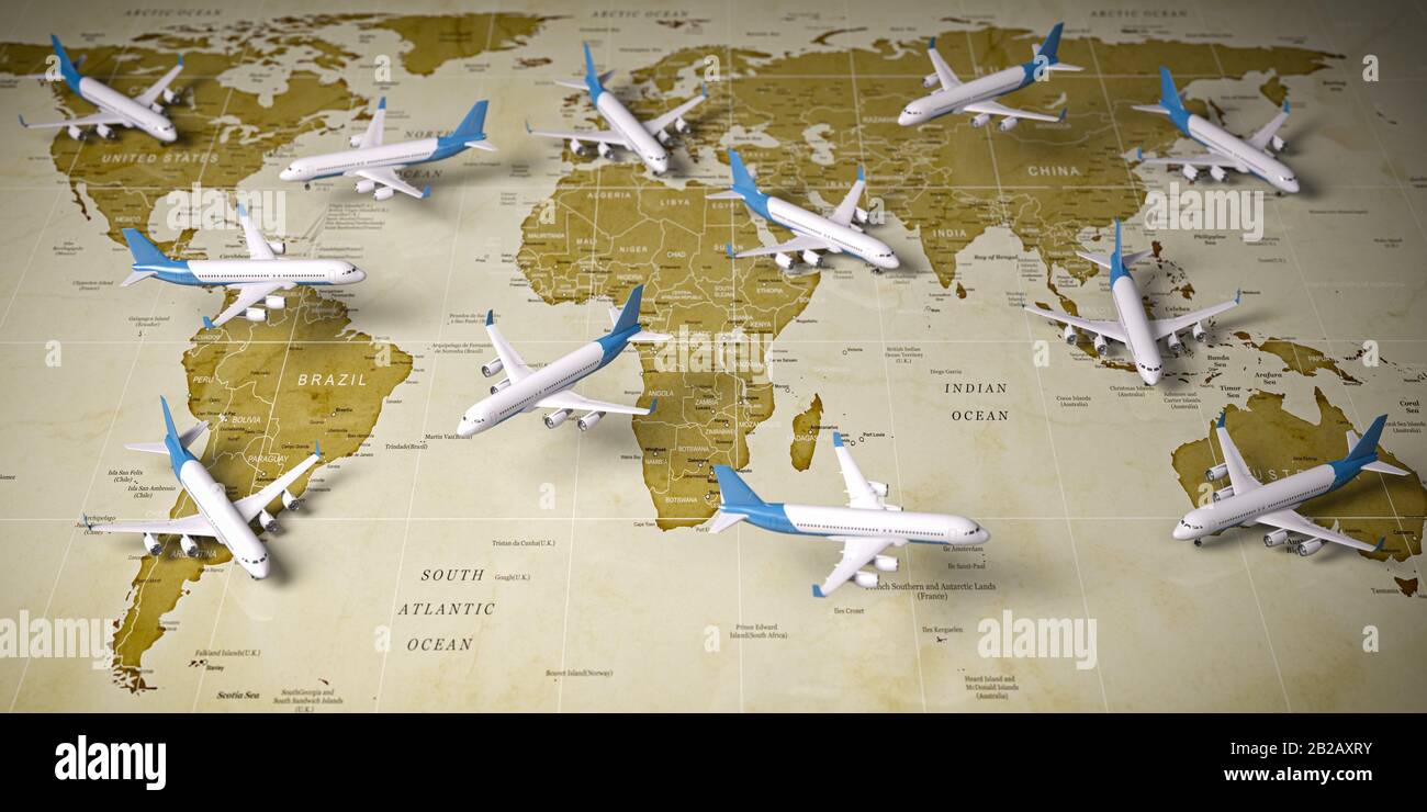 Mapa del mundo con avión
