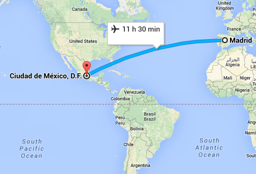 Mapa del vuelo Madrid-México